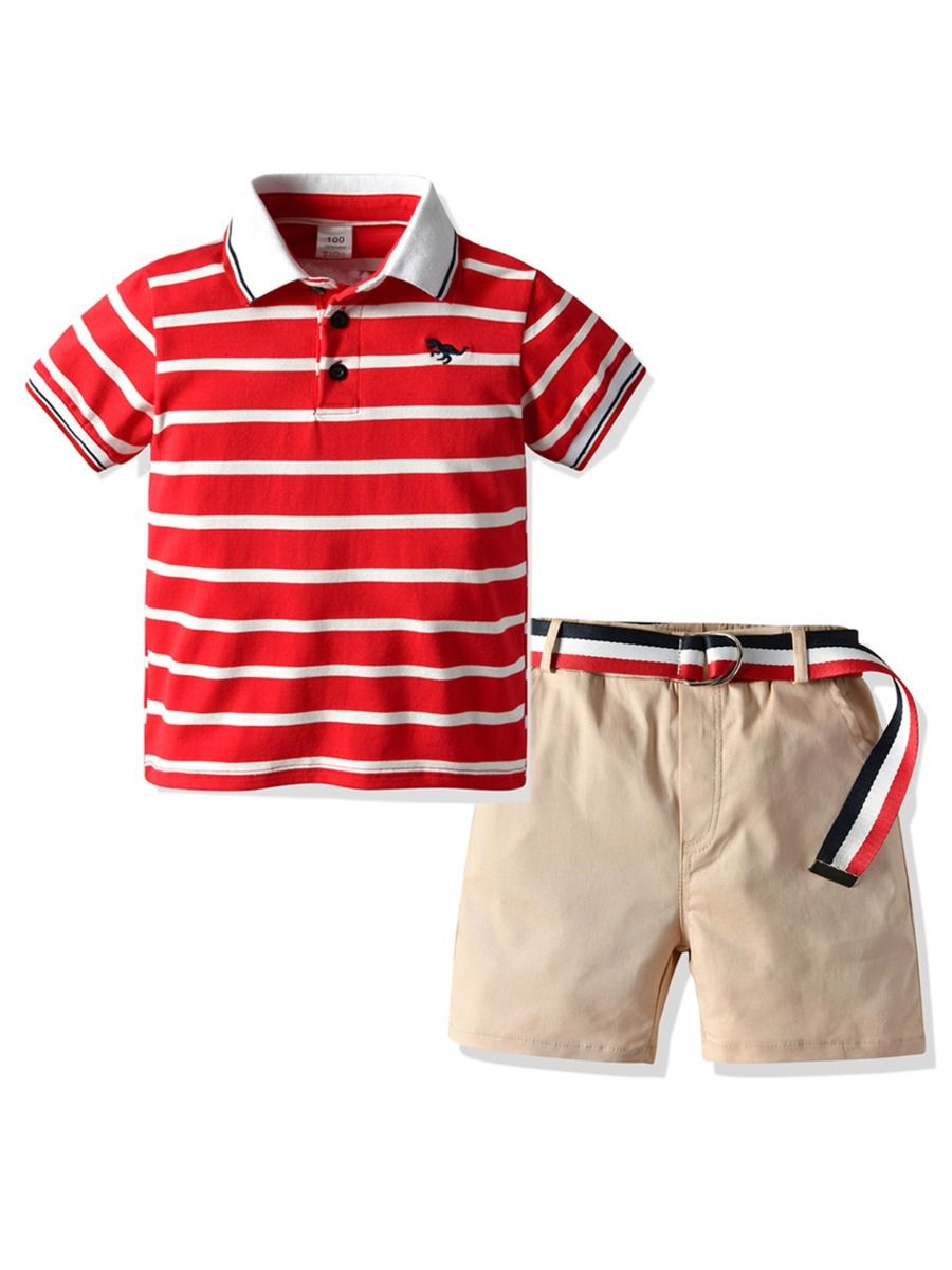 Wholesale 2-Piece Little Boy Stripe Polo T-shirt and Be