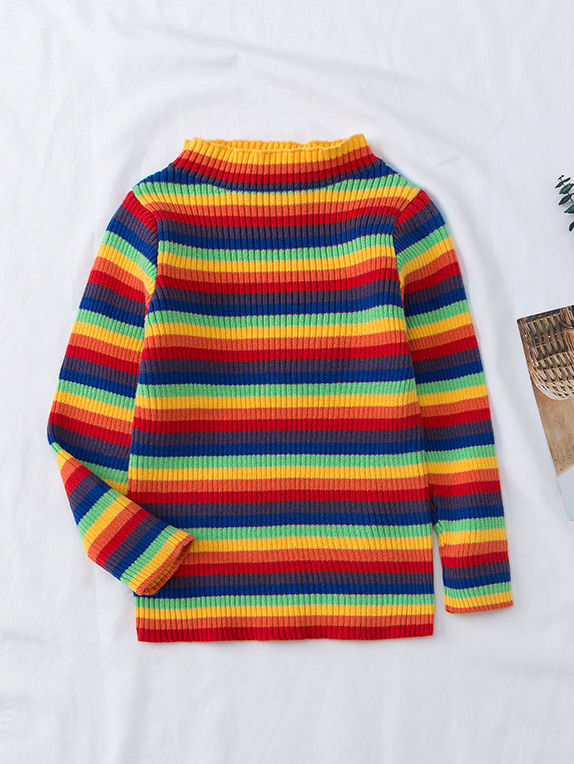 Wholesale Little Girl Ribbed Rainbow Color Pullover 200