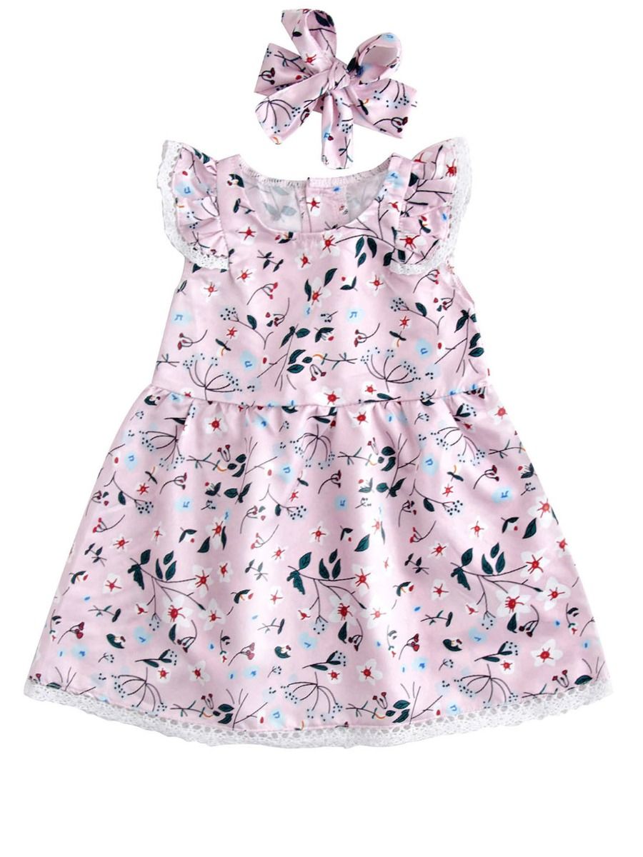 Wholesale 2Piece Baby Girl Floral Lace Trim Dress Matc