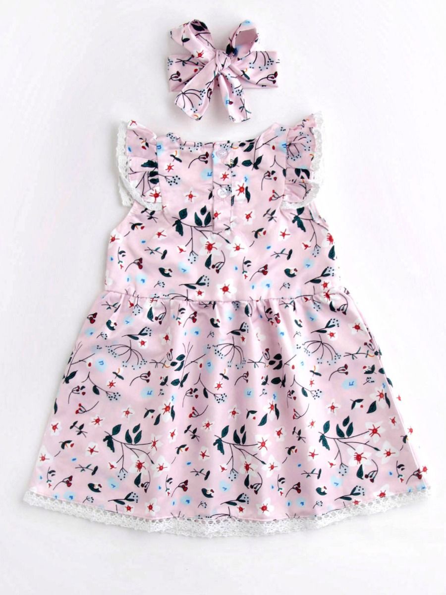 Wholesale 2Piece Baby Girl Floral Lace Trim Dress Matc