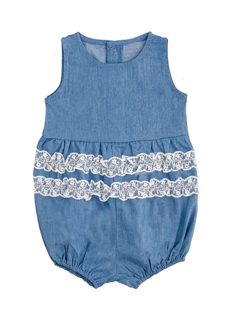 Wholesale Baby Girl Lace Trim Blue Onesie Playsuit 2005