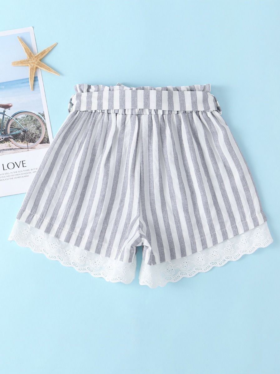Wholesale Trend Girl Lace Decor Stripe Grey Shorts 2005