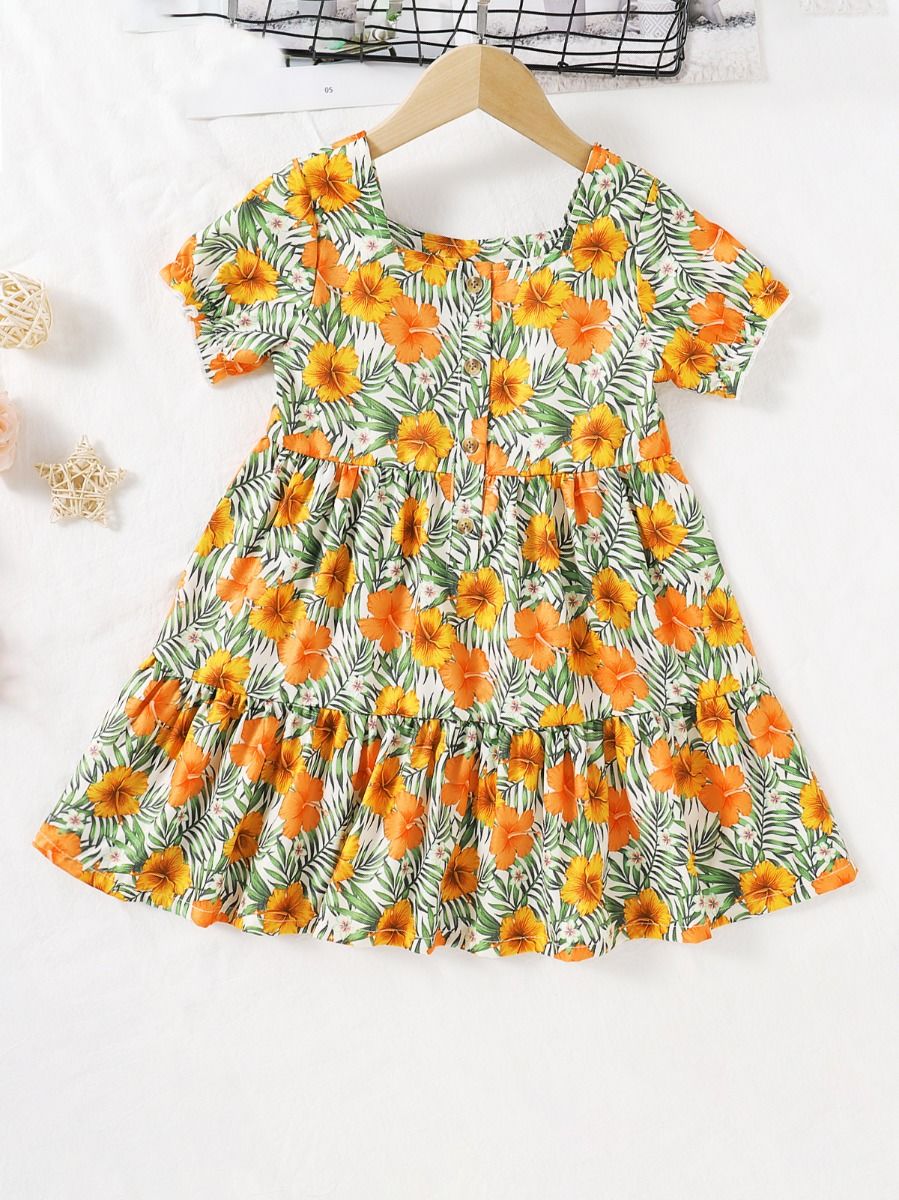 Wholesale Stylish Girl Square Neck Floral Printed Summe