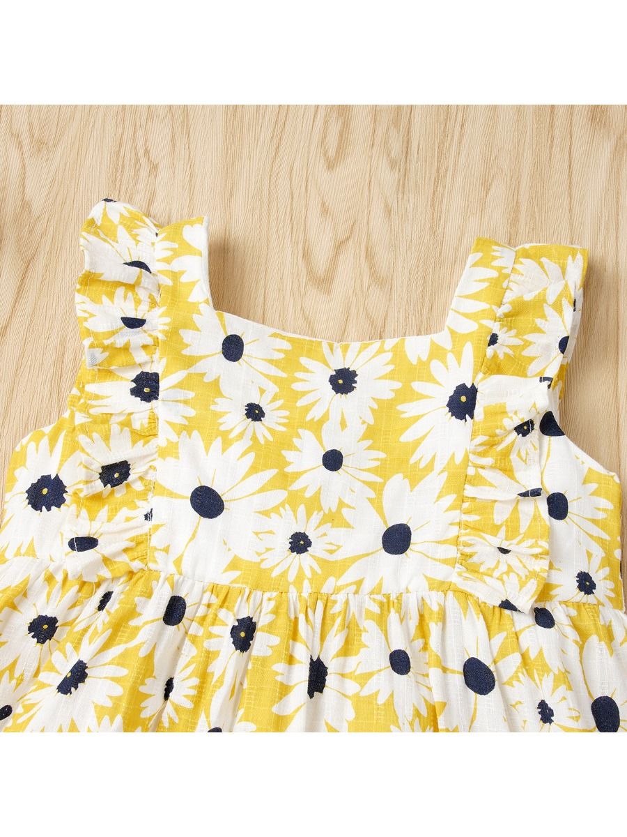 Baby Yellow Floral Bow Suspenders Sweet Dress
