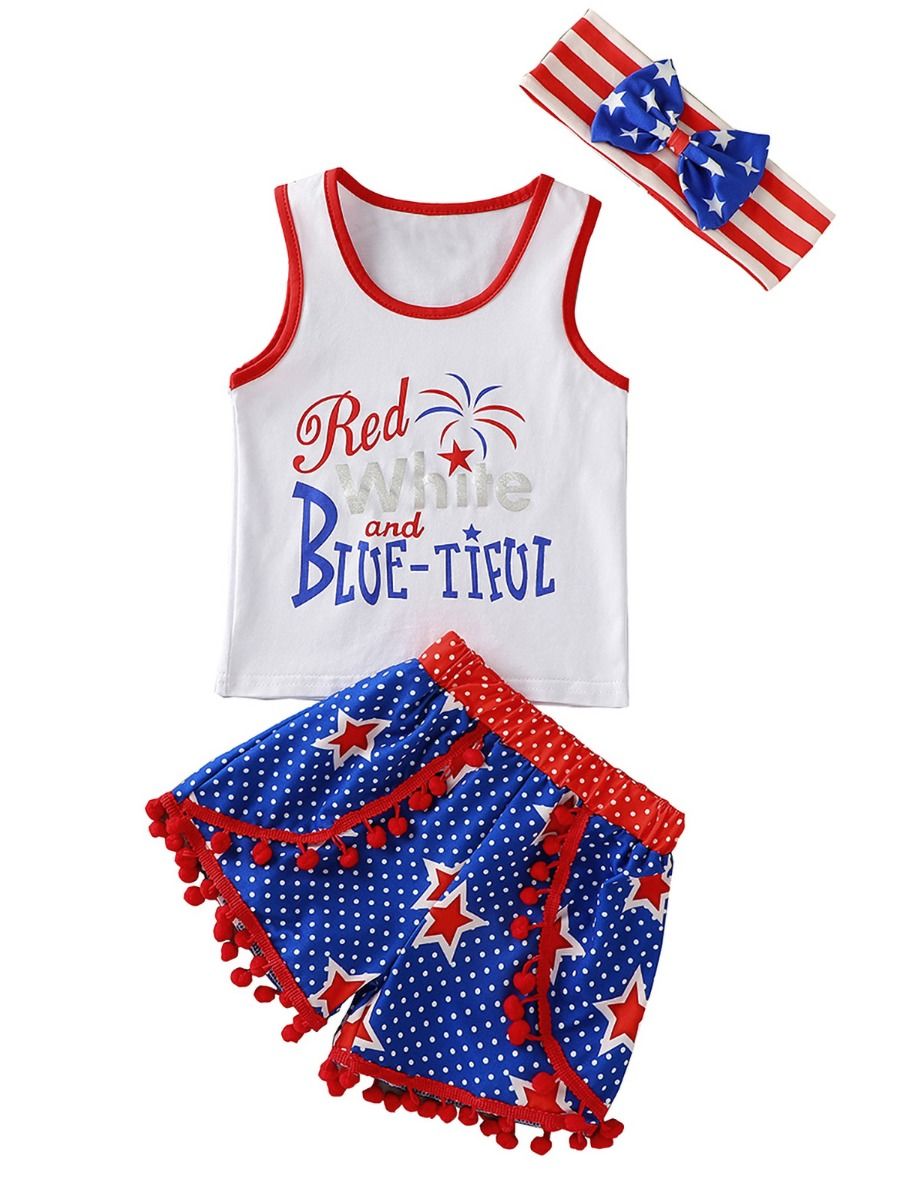 Wholesale 3 PCS Independence Day Little Girl Set Red Wh