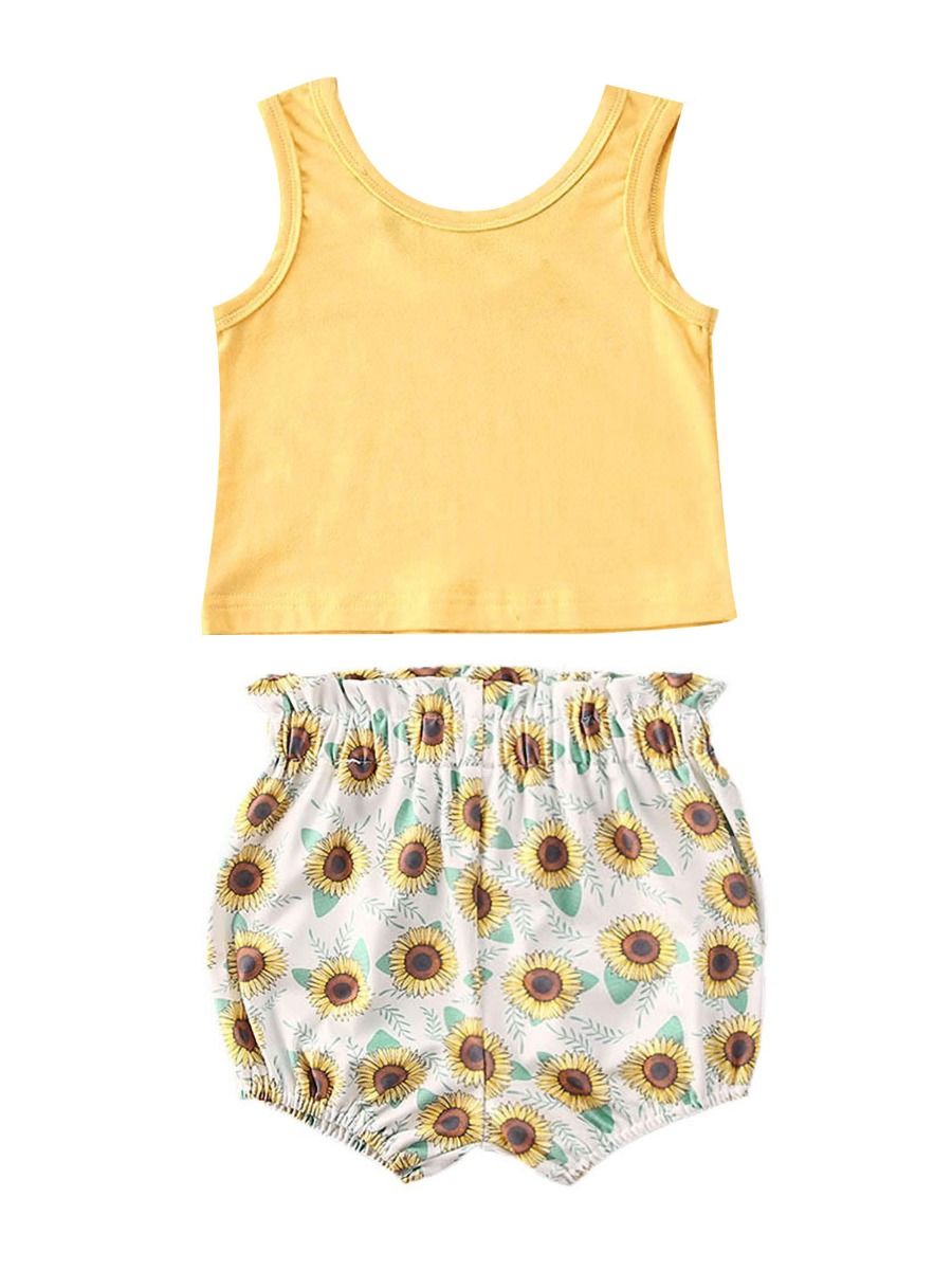 Wholesale 2 Pieces Little Girl White Tank Top And Print