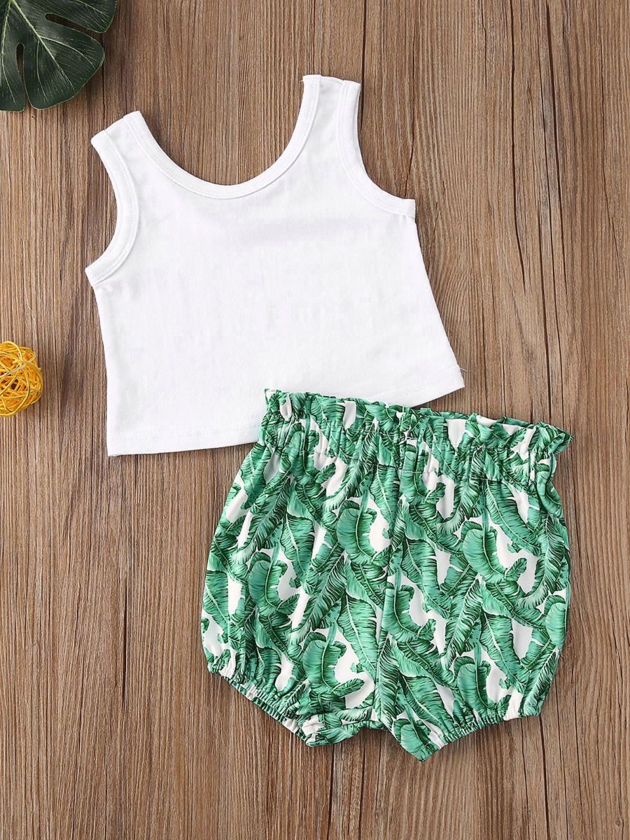 Wholesale 2 Pieces Little Girl White Tank Top And Print