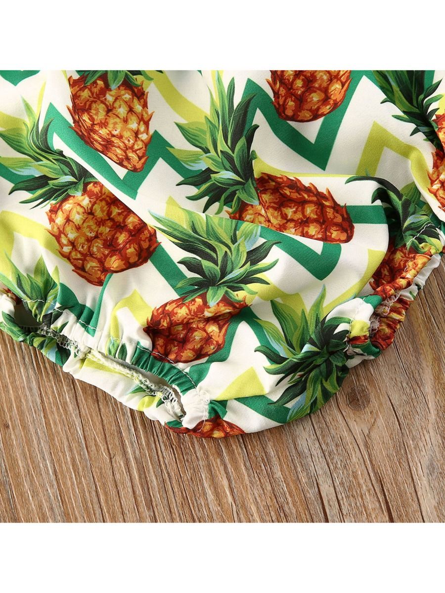 Baby Girl Pineapple Ruffle Onesie & Headband - Pink main image 0