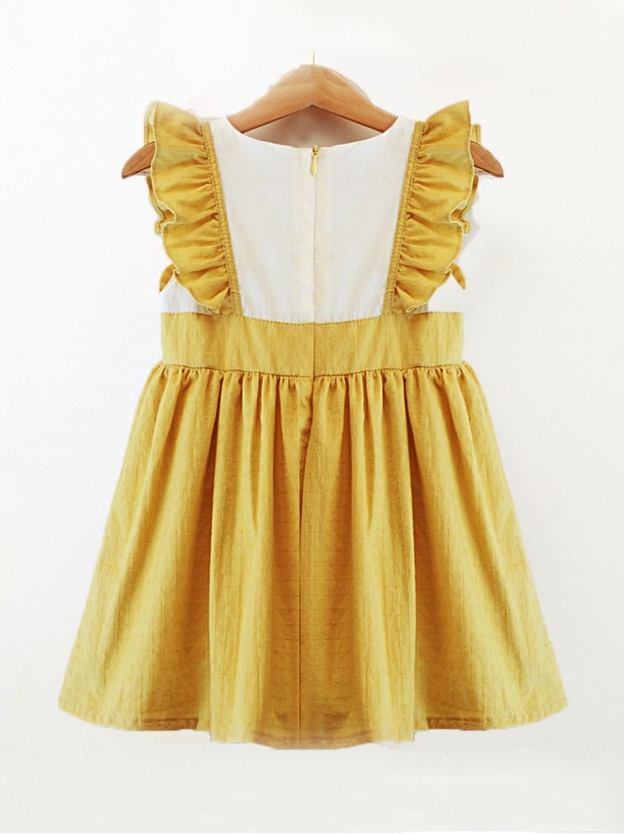 Wholesale Fake Two Piece Kid Girl Colorblocking Yellow