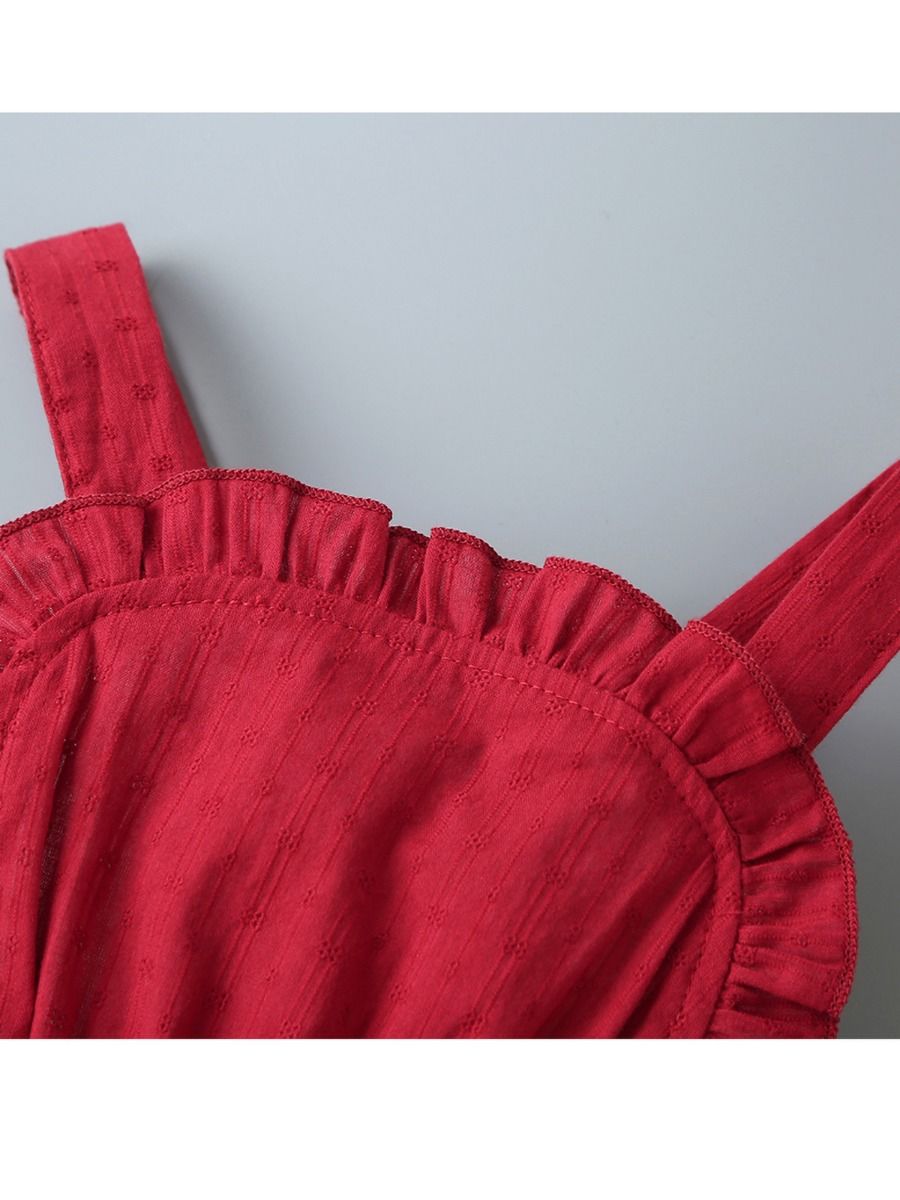 red ruffle romper baby
