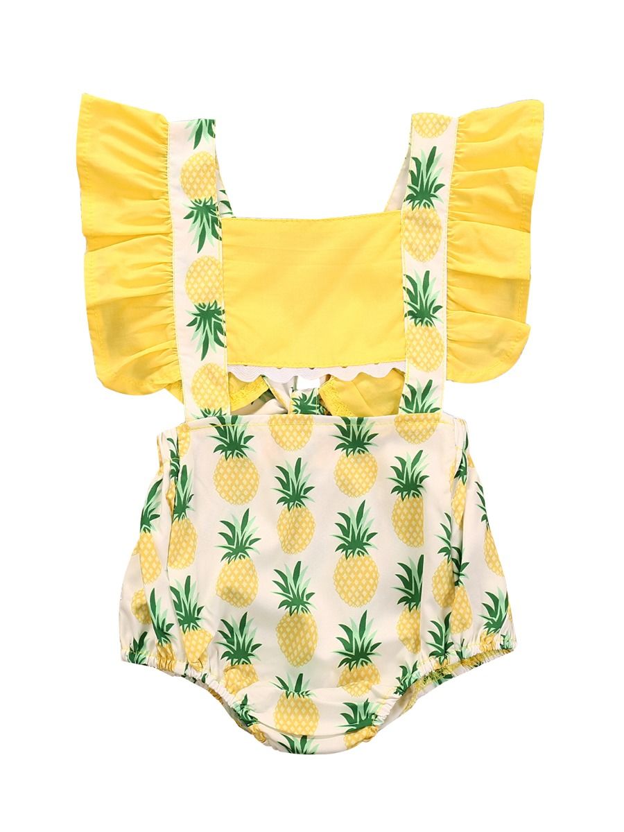 Wholesale Infant Girl Pineapple Print Ruffle Sleeve Bod