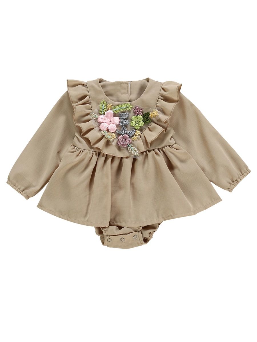 Wholesale Baby Girl Ruffle Flower Long Sleeve Bodysuit