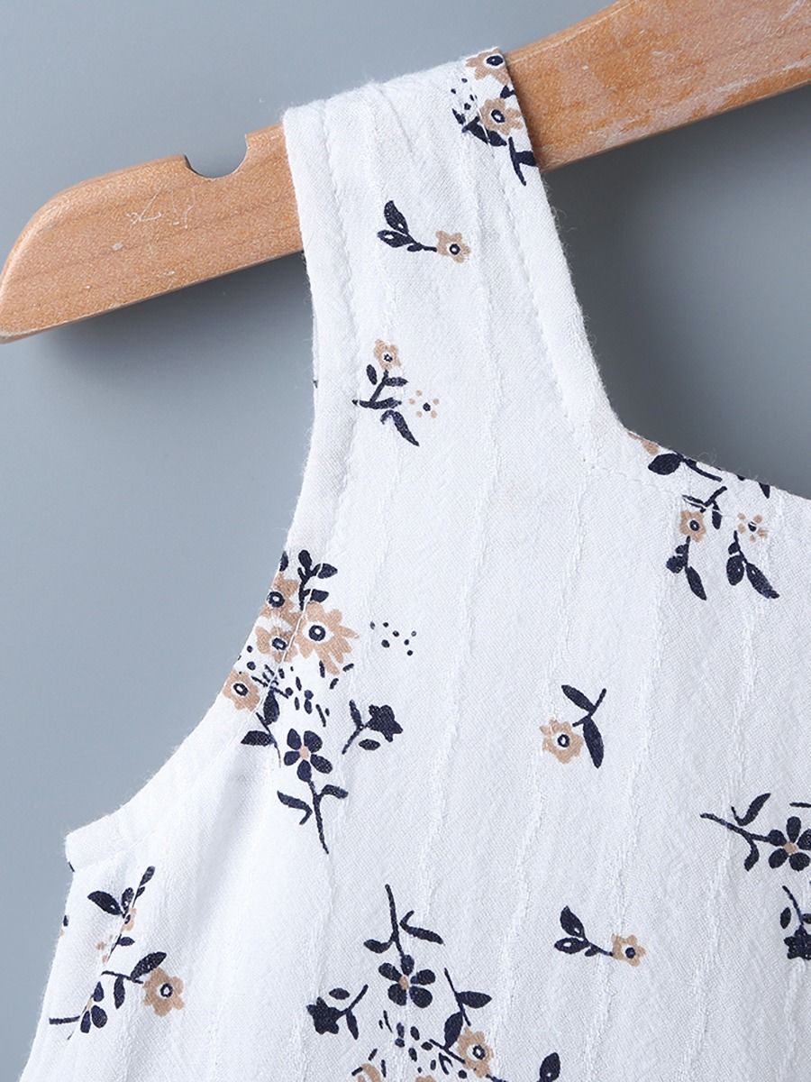 Wholesale Baby Girl Ruffle Hem Flower Printed Tank Dres
