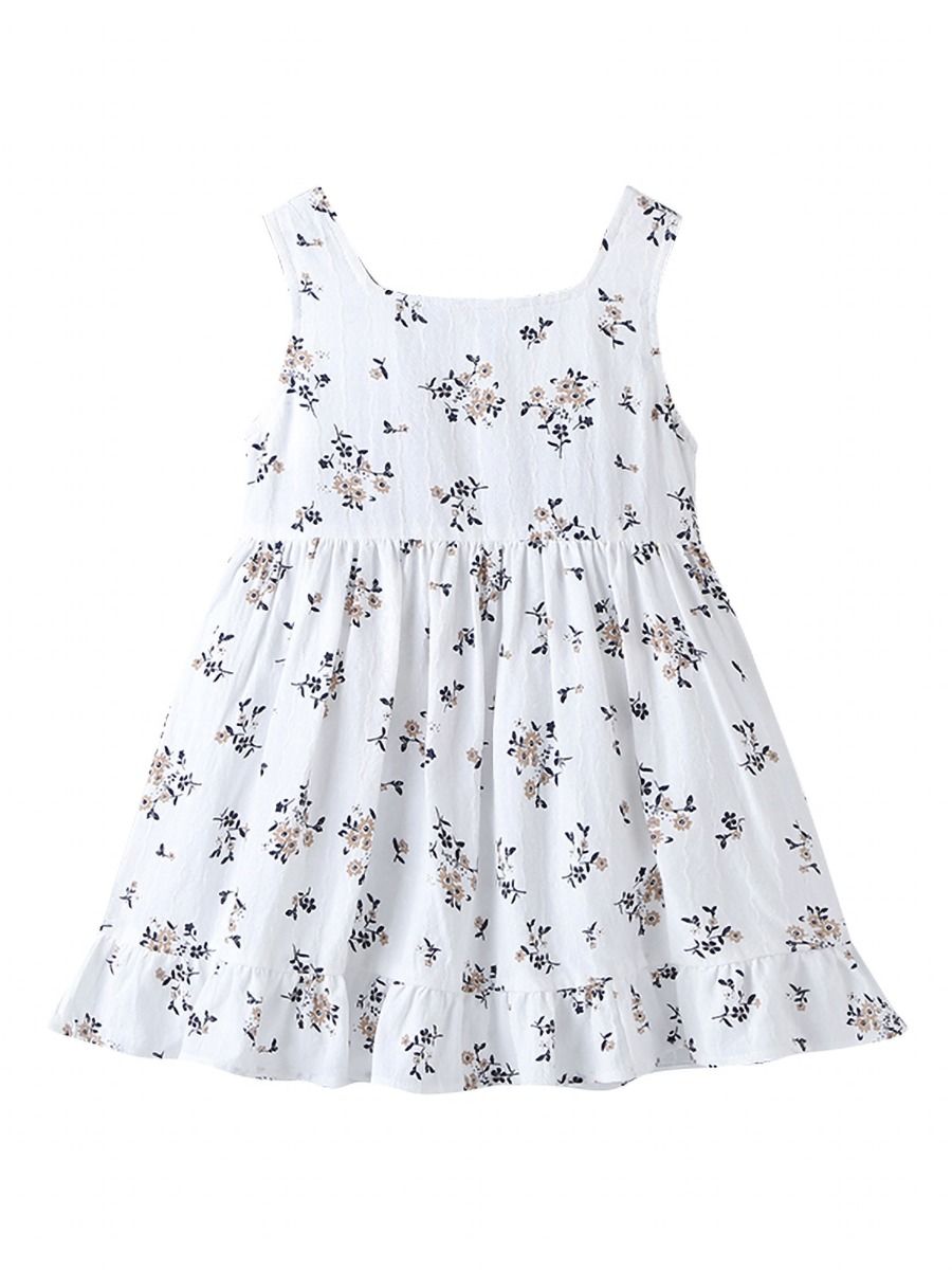 Wholesale Baby Girl Ruffle Hem Flower Printed Tank Dres