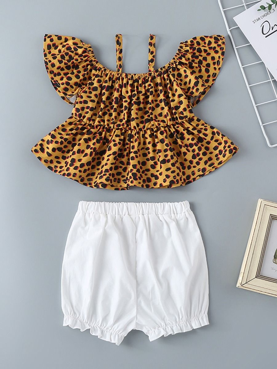 Wholesale 2 Pieces Baby Girl Leopard Printed Off Should
