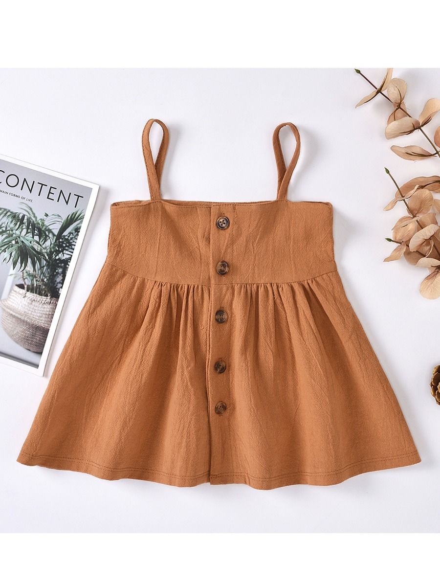 Wholesale Summer Baby Girl Brown Suspender Dress 200607