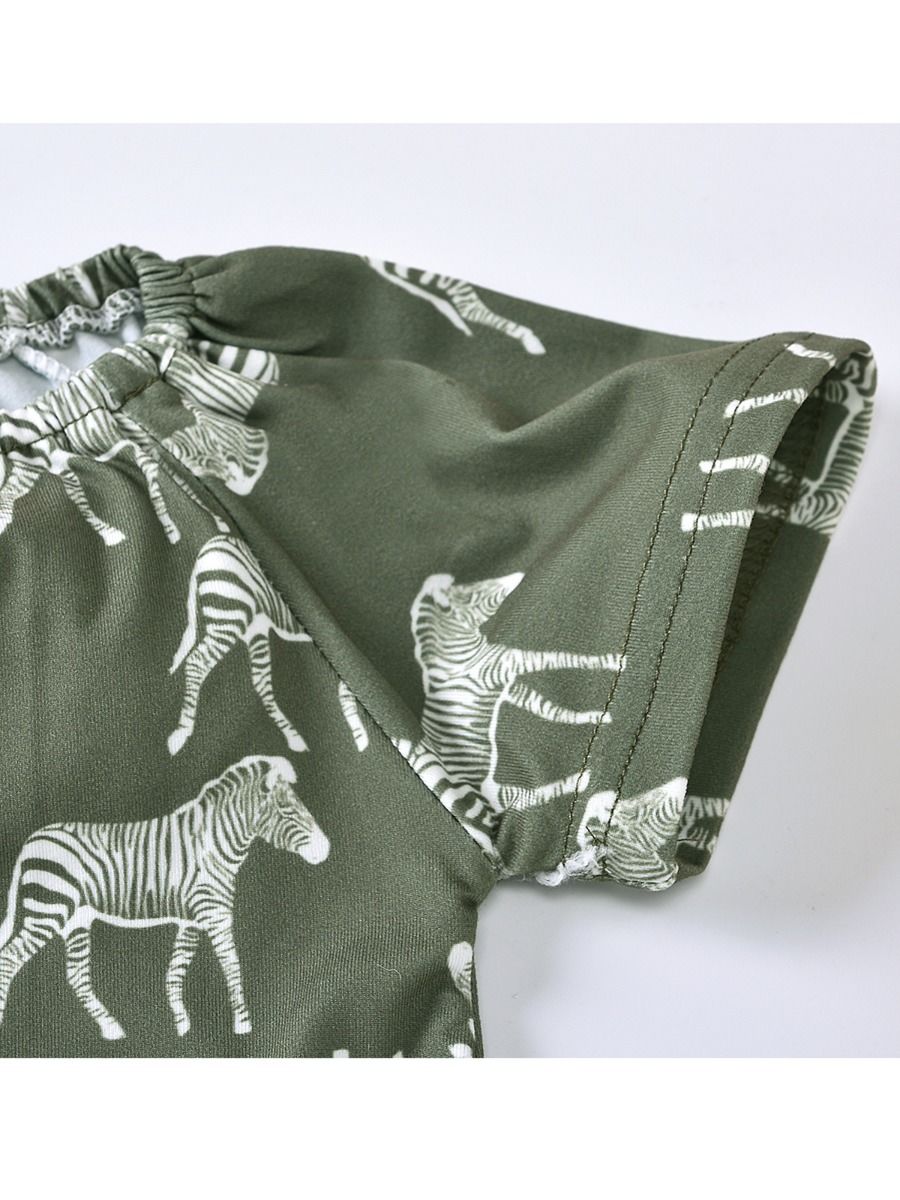 Wholesale 2 Pcs Baby Girl Zebra Printed Army Green Set