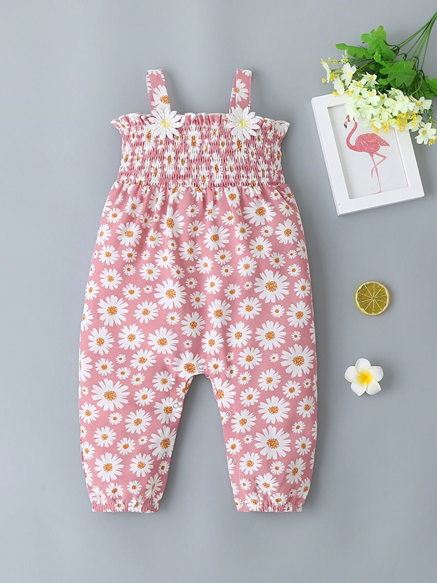 Wholesale Baby Girl Shirred Daisy Flower Cami Jumpsuit