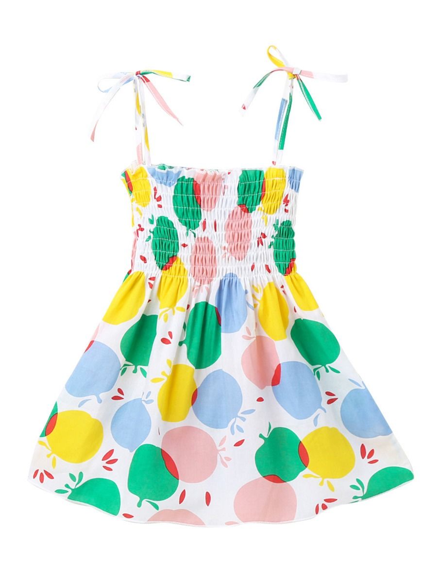 Wholesale Little Girl Allover Fruit Shirred Cami Dress