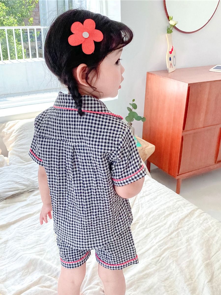 Wholesale 2 Pieces Little Girl Plaid Pajamas Set Shirt