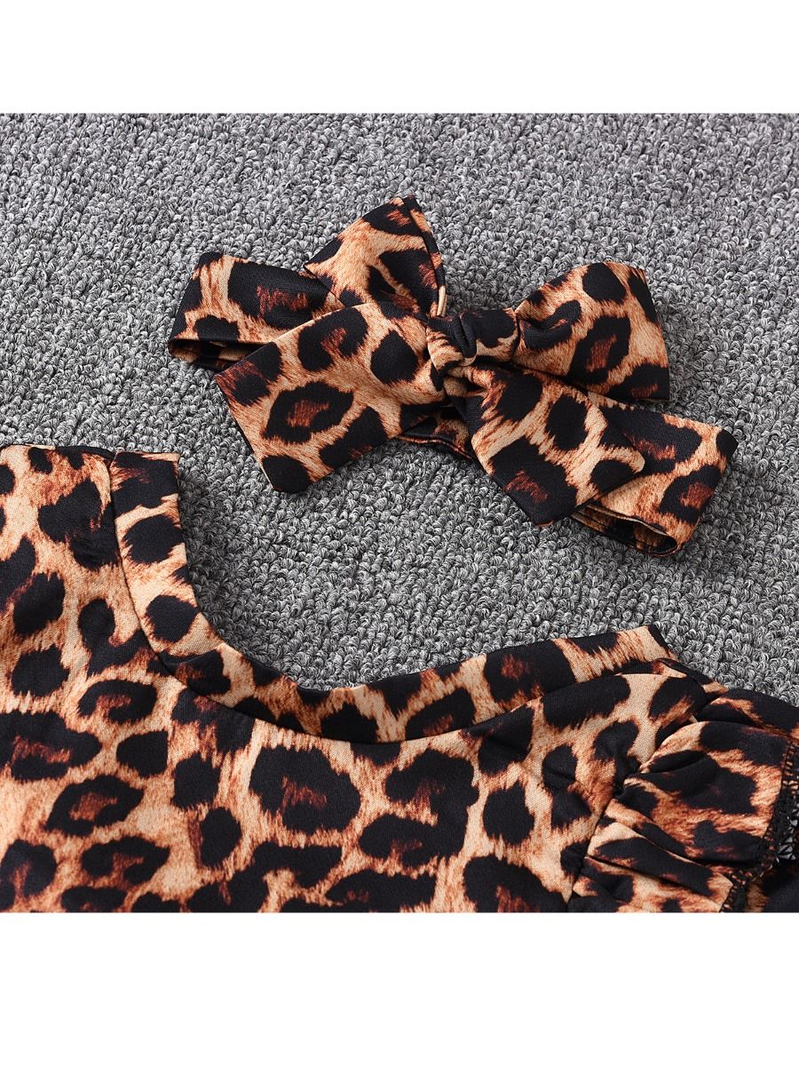 Wholesale 2 Pieces Baby Girl Leopard Print Flutter Slee