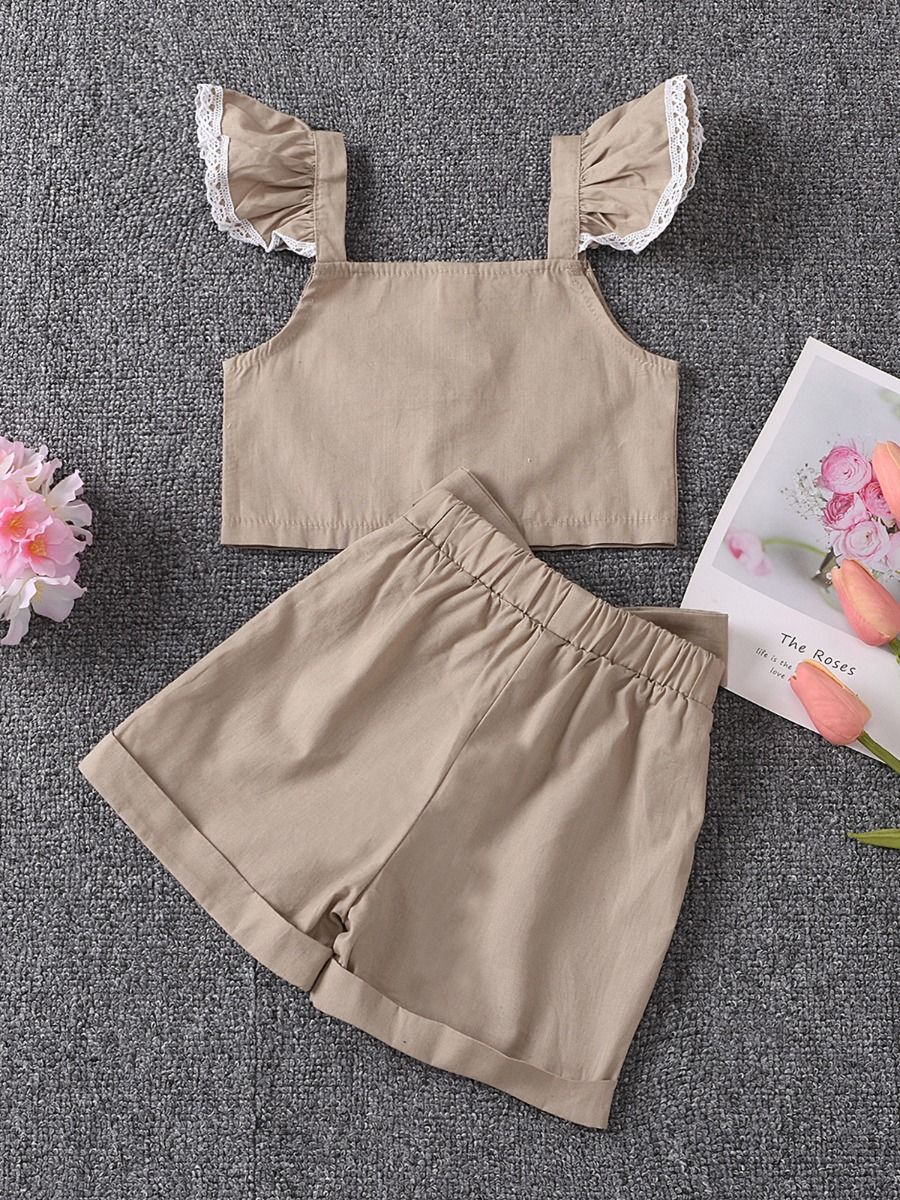 Wholesale 2 Pieces Little Girl Solid Color Set Flutter