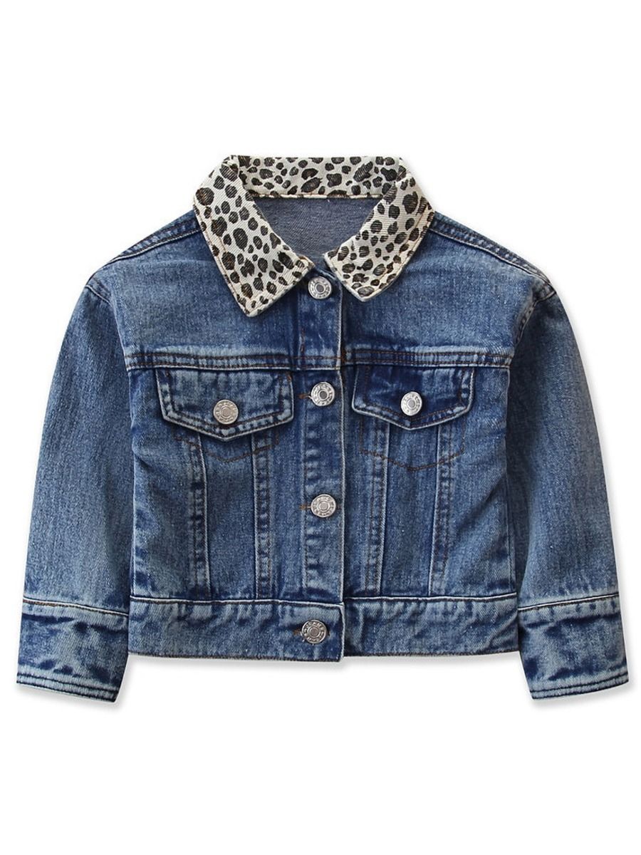 Wholesale Autumn Toddler Girl Leopard Print Lapel Denim