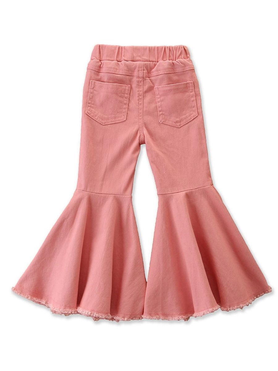 Wholesale Little Girl Denim Fringed Hem Flared Pants 20