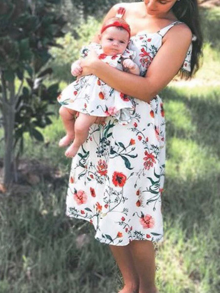Ladies Mommy and Me Floral Plaid Patchwork Slip Dress main image 1