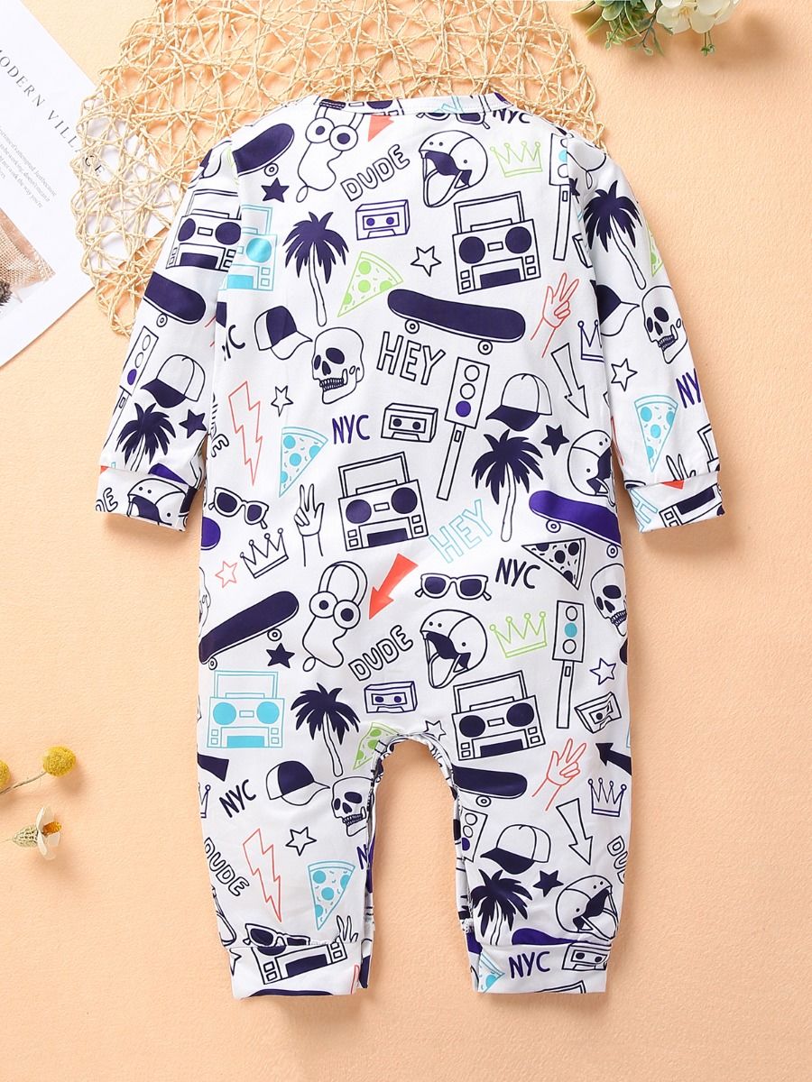 Wholesale Infant Toddler Boy Cartoon White Jumpsuit 200