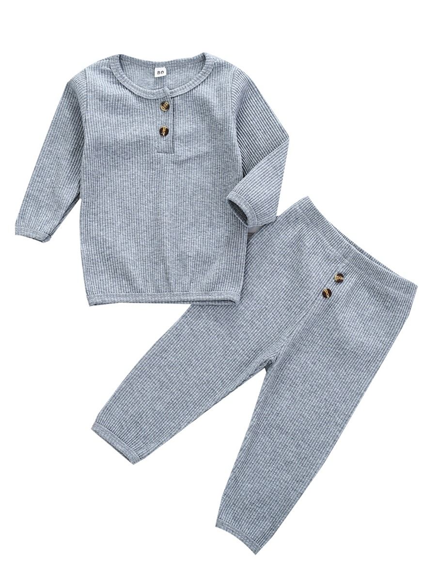 Wholesale 2 Pieces Kid Boy Ribbed Plain Pajamas Set Top