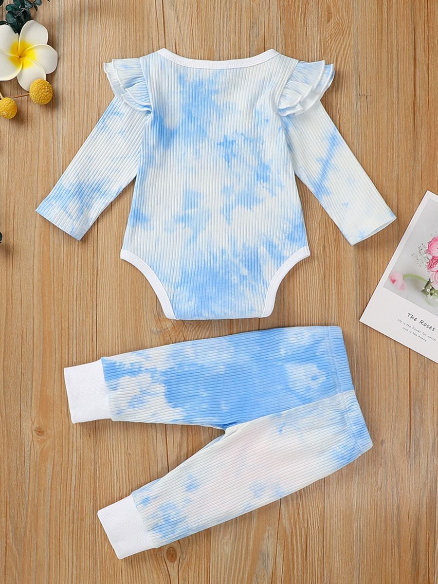 Baby Girl Solid Color Tie Dye Patched Design Doll Neck Sailor Style bodysuit Bodysuit