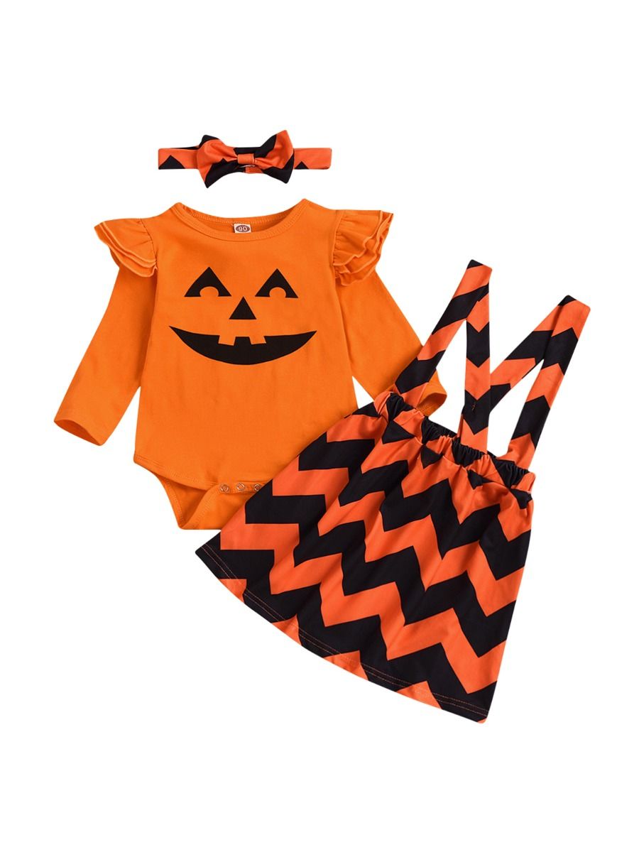 Wholesale 3 Pieces Baby Girl Halloween Set Bodysuit & W