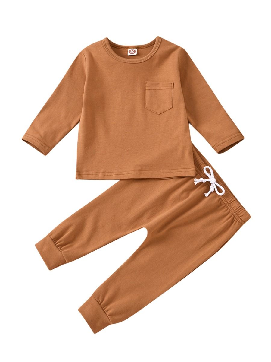 Wholesale 2 Pieces Infant Toddler Plain Pajamas Set Poc