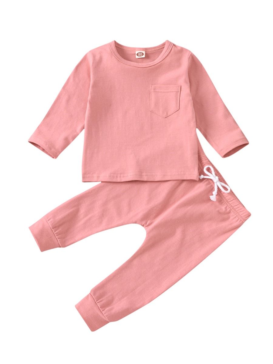 Wholesale 2 Pieces Infant Toddler Plain Pajamas Set Poc