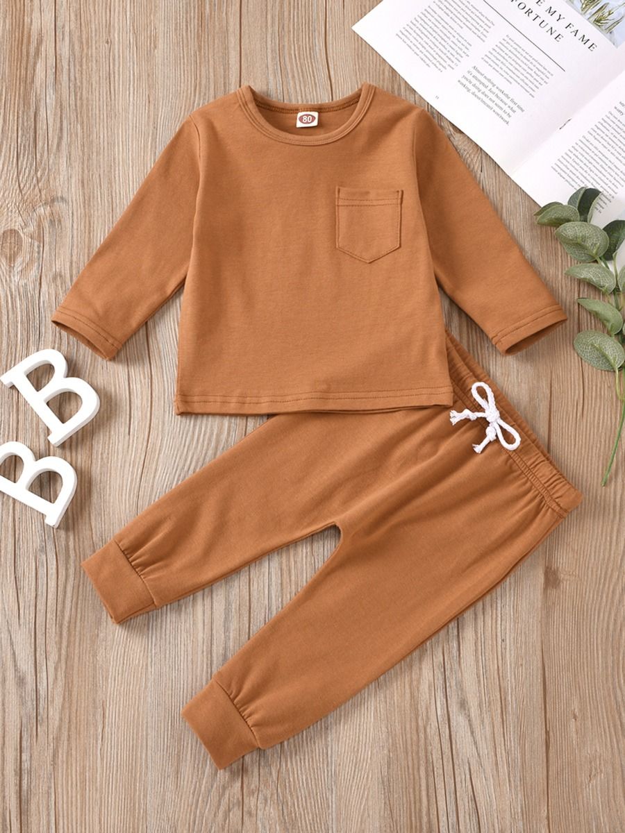 Wholesale 2 Pieces Infant Toddler Plain Pajamas Set Poc