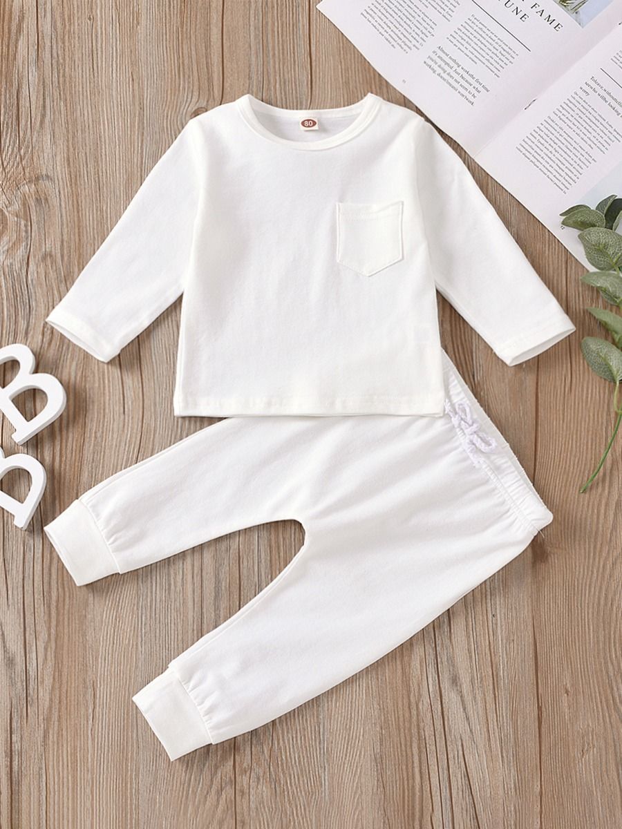 Wholesale 2 Pieces Infant Toddler Plain Pajamas Set Poc