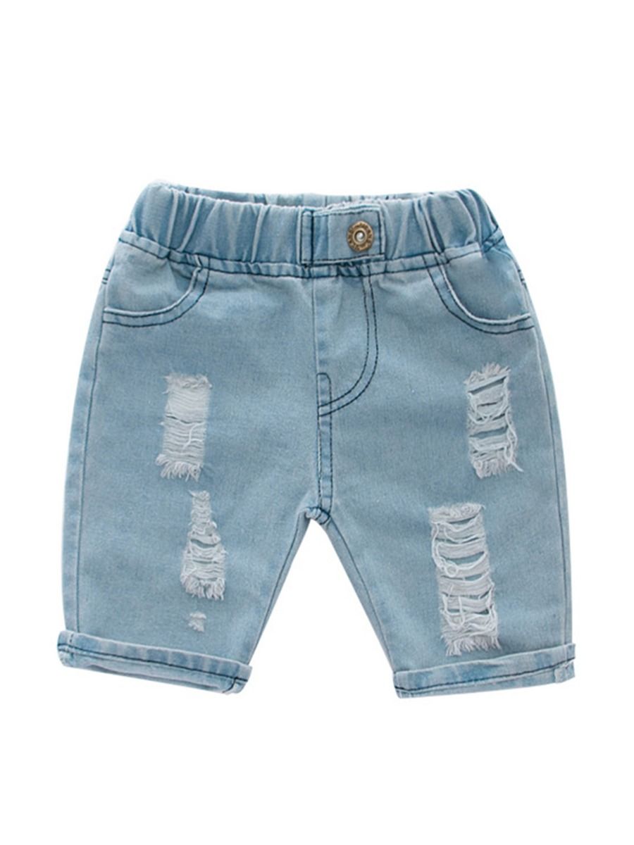 Wholesale Kid Boy Ripped Denim Shorts 200901432 - kiski