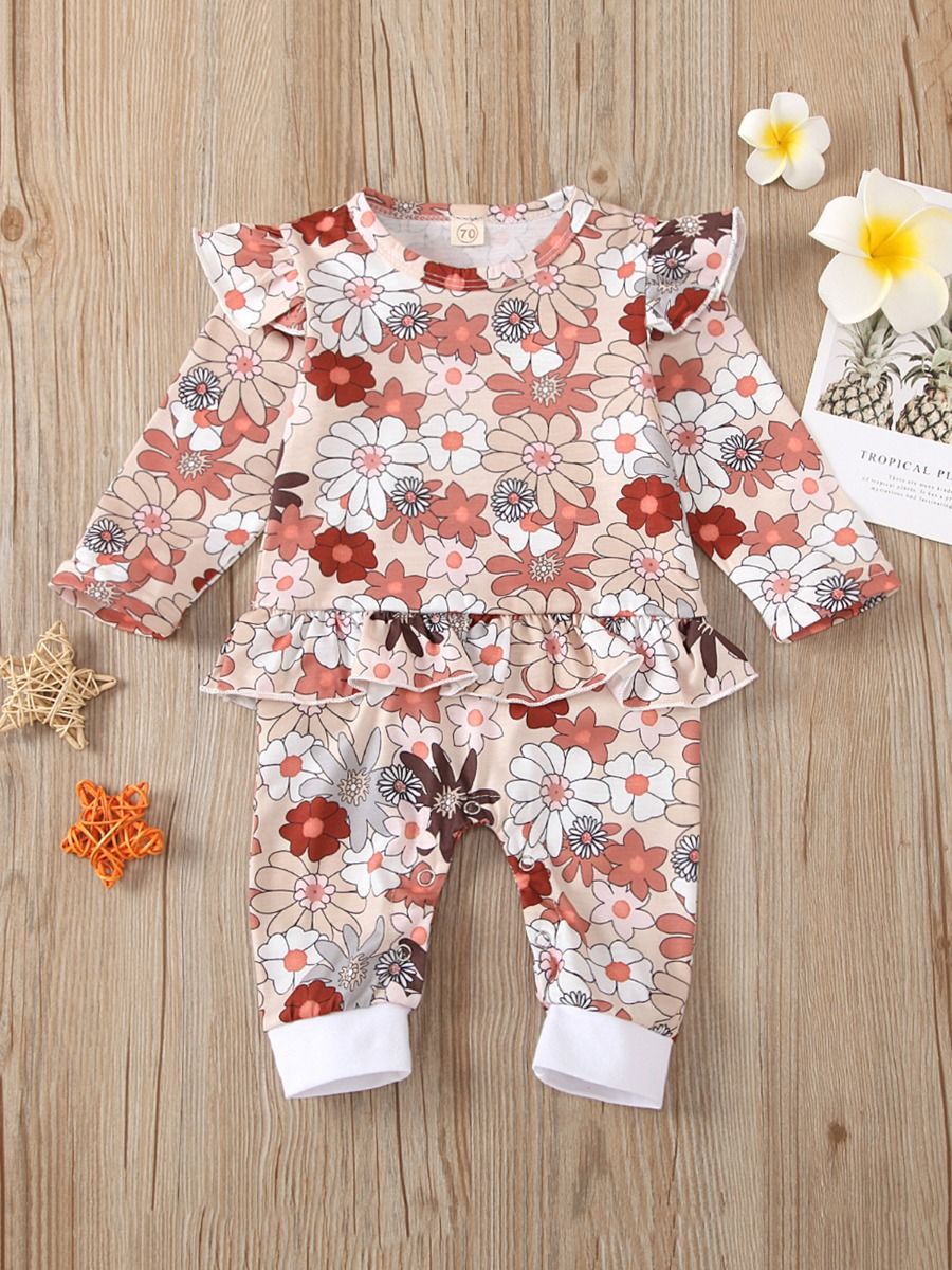 Wholesale Baby Girl Floral Ruffle Trim Jumpsuit 2009063