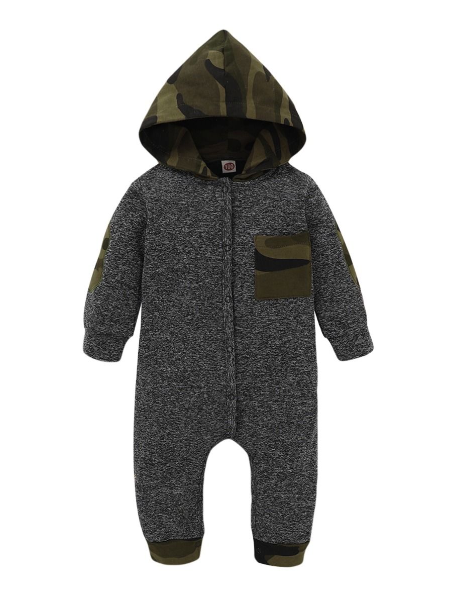 Wholesale Baby Boy Camouflage Pocket Hooded Jumpsuit 20