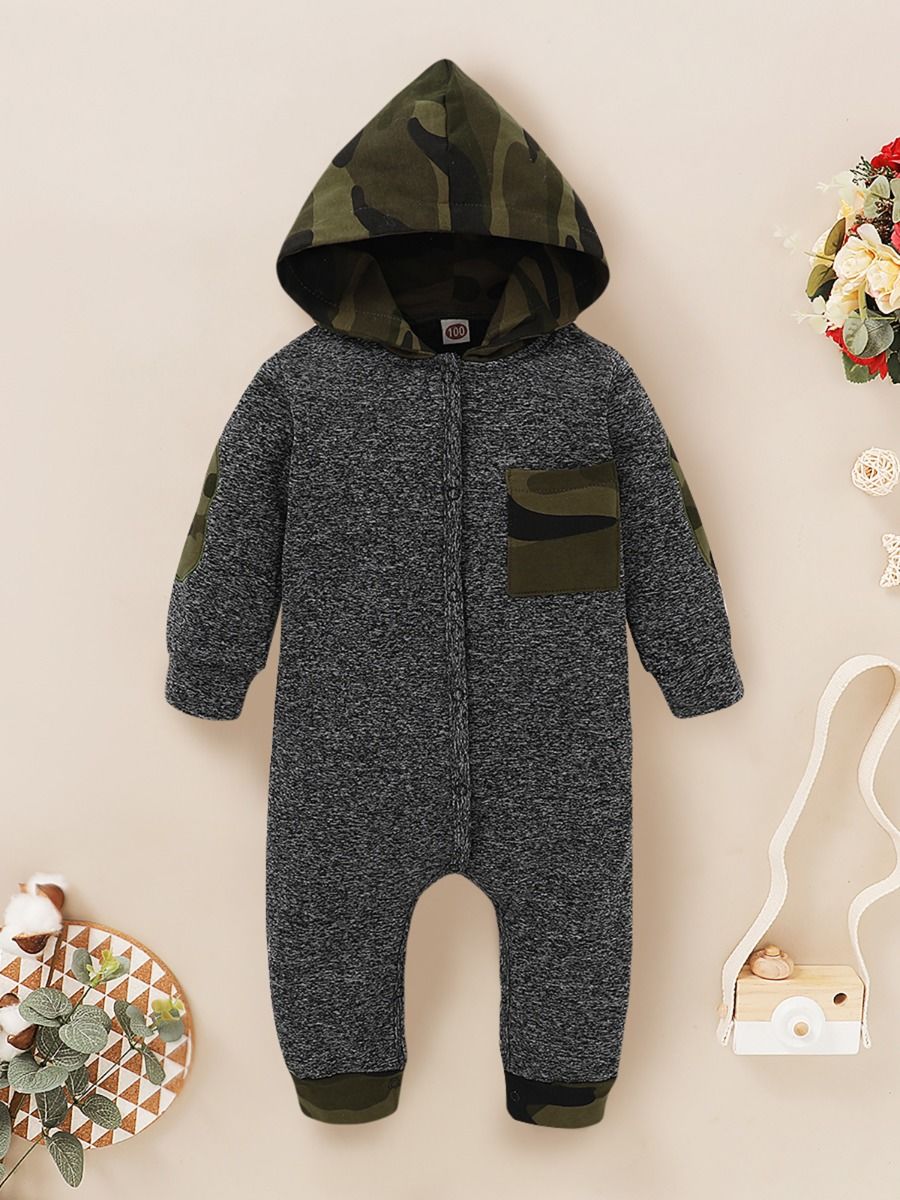 Wholesale Baby Boy Camouflage Pocket Hooded Jumpsuit 20