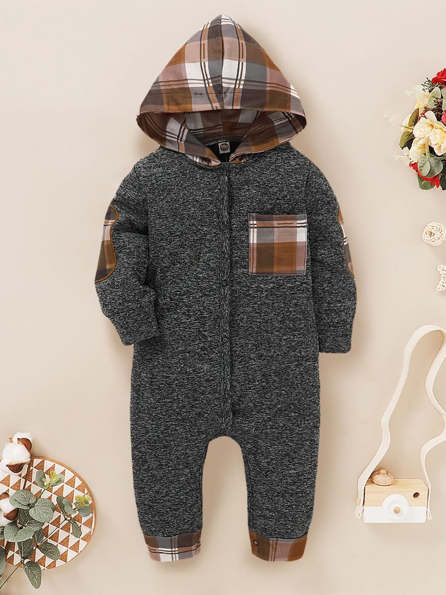Wholesale Baby Boy Plaid Hooded Jumpsuit 20090667 kis