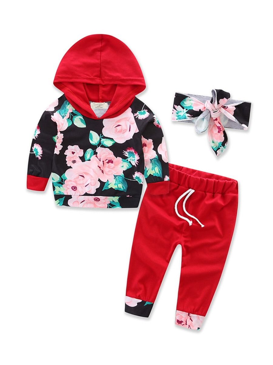 Wholesale 3 Pieces Baby Girl Floral Set Hoodie Sweatshi