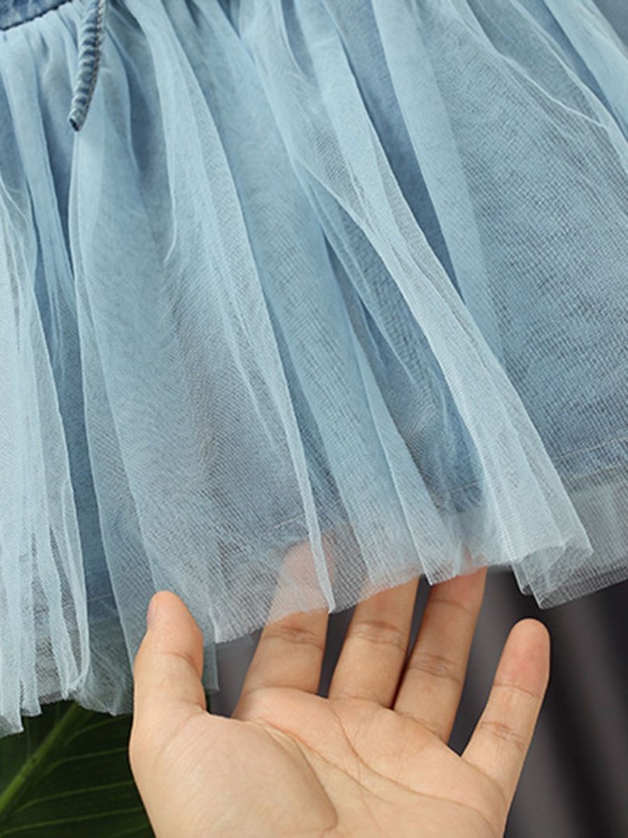 Wholesale Little Girl Denim & Mesh Tutu Dress 200917098