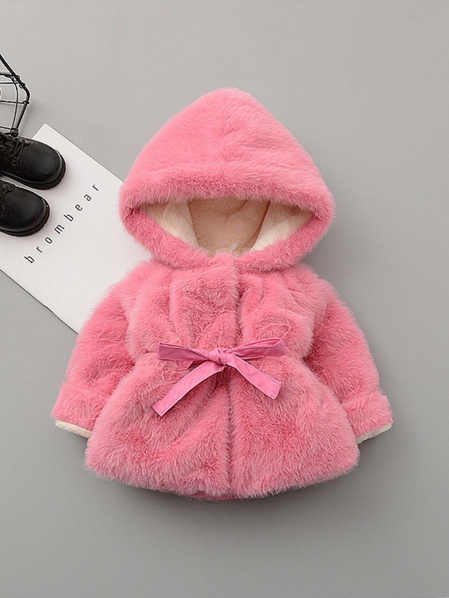 Wholesale Infant Toddler Girl Solid Color Belted Hoodie