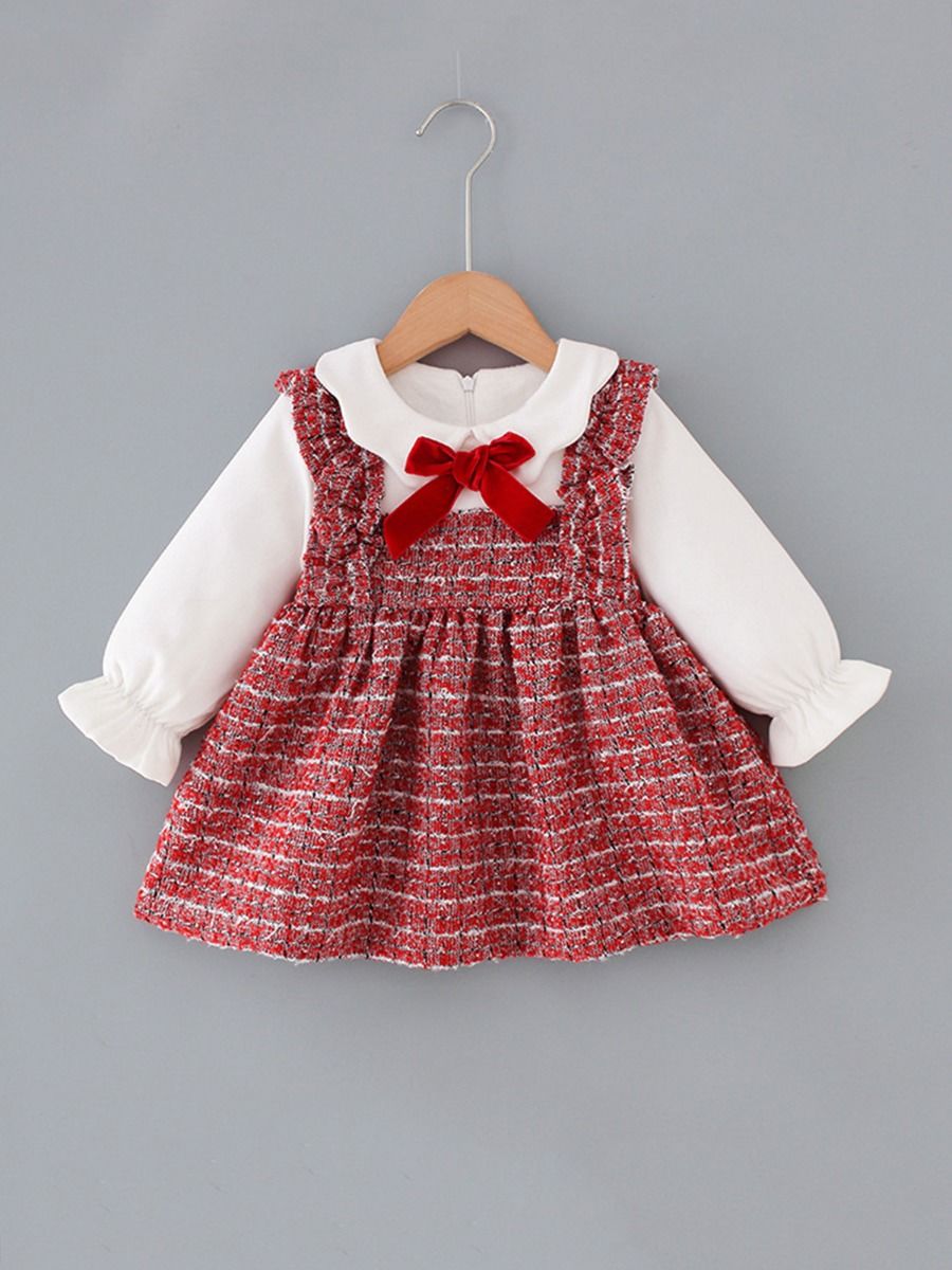 Wholesale Winter Kid Girl Bow Plaid Dress 201006805 - k