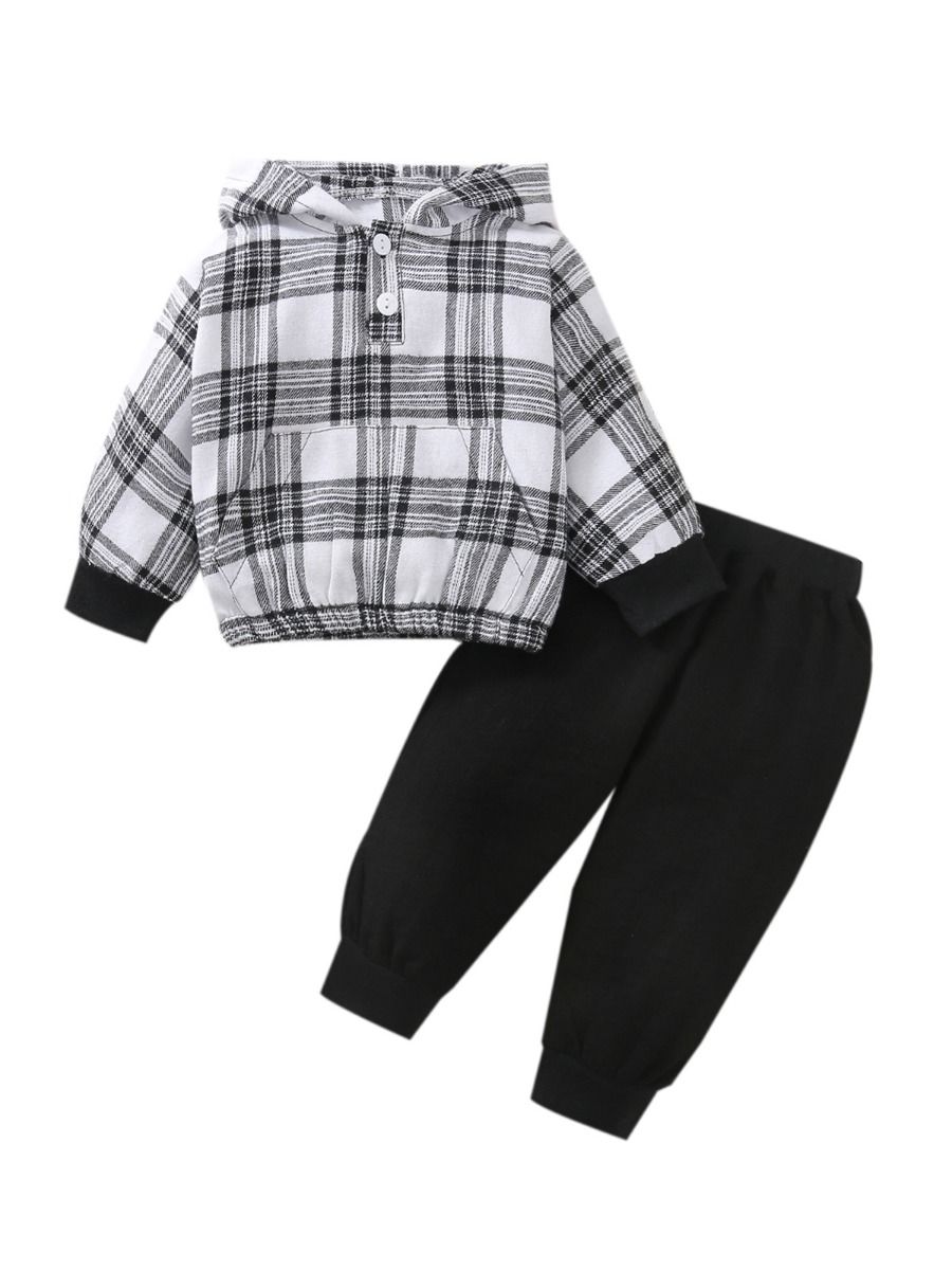 Wholesale 2 Pieces Baby Boy Set Plaid Hoodie And Trouse