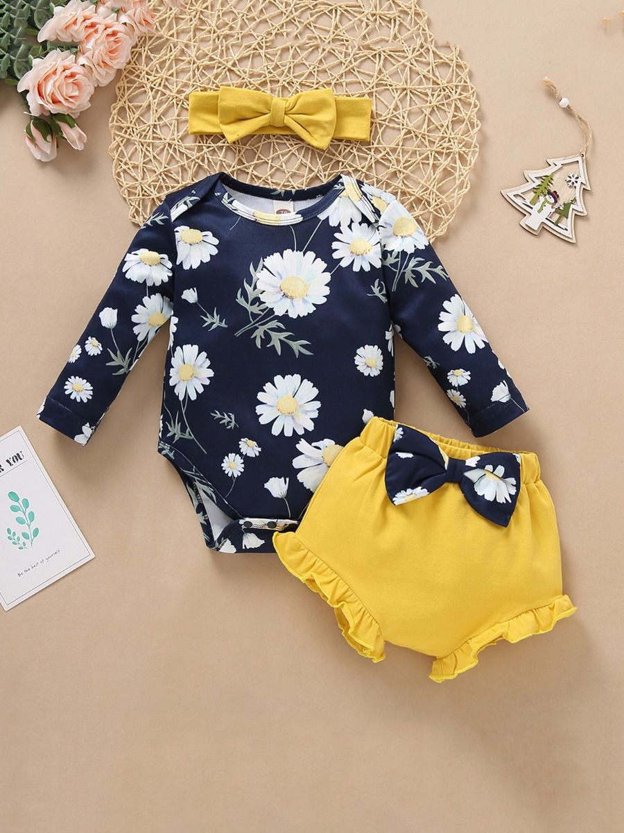 Wholesale 3 Pieces Baby Girl Daisy Flower Set Bodysuit