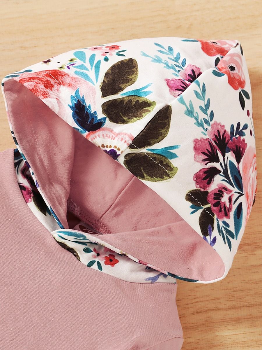 Babyhug Interlock Knit Wrapper With Floral Print & Hood L 76 X B 76 cm- Dark Pink