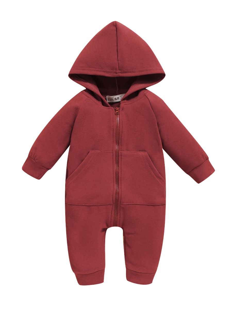 Wholesale Baby Solid Color Zip Up Hooded Jumpsuit 20101